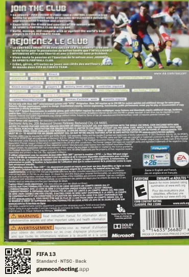 FIFA 13 Xbox 360, NTSC box back