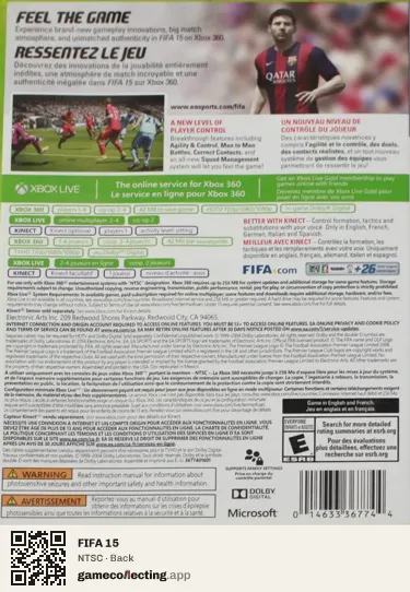 FIFA 15 Xbox 360, NTSC box back