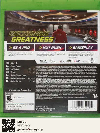 NHL 21 Xbox One, NTSC box back