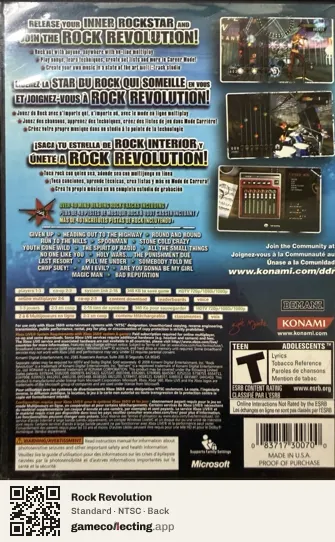 Rock Revolution Xbox 360, NTSC box back