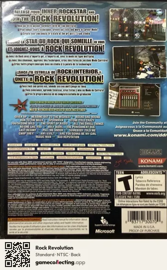 Rock Revolution Xbox 360, NTSC box back