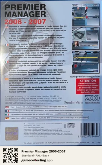 Premier Manager 2006-2007 PlayStation 2, PAL box back