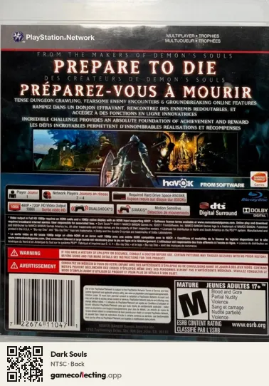 Dark Souls PlayStation 3, NTSC box back