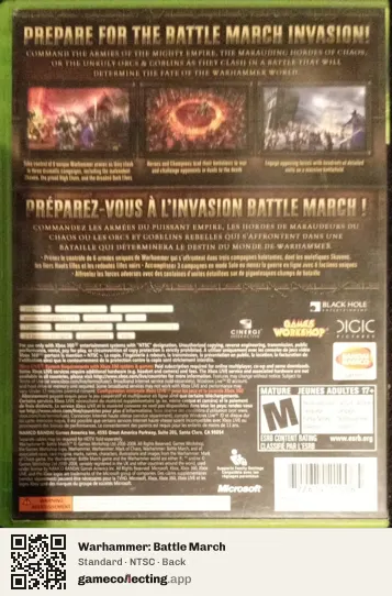 Warhammer: Battle March Xbox 360, NTSC box back