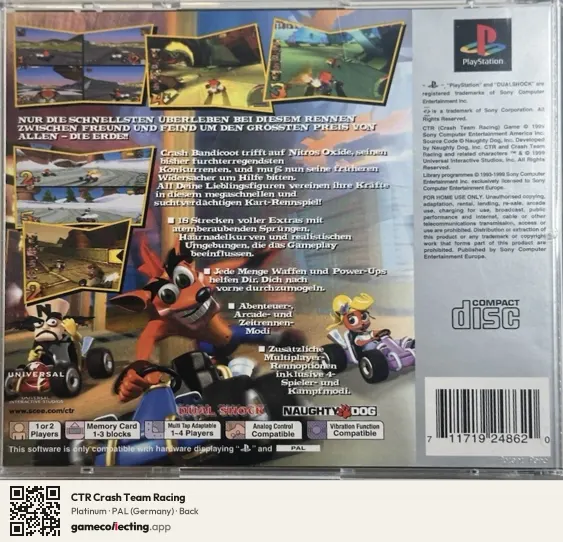CTR Crash Team Racing PlayStation, Germany box back