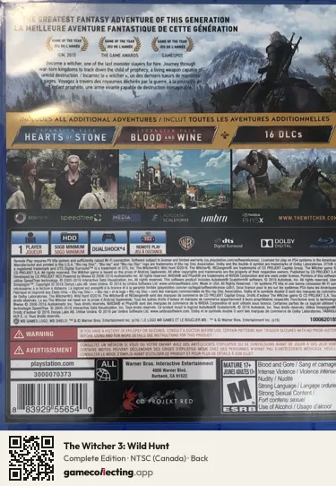 The Witcher 3: Wild Hunt PlayStation 4, Canada box back
