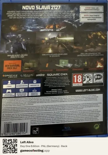 Left Alive PlayStation 4, Germany box back