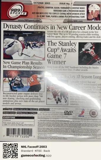 NHL Faceoff 2003 PlayStation 2, NTSC box back
