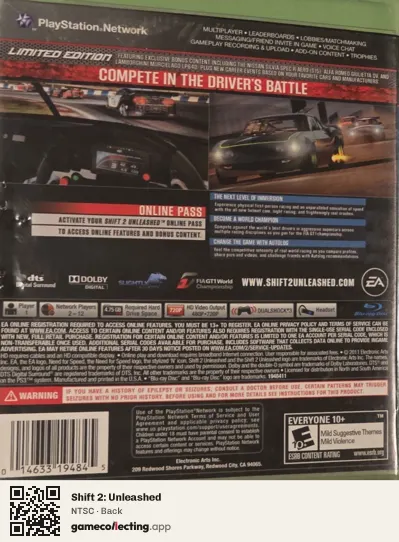 Shift 2: Unleashed PlayStation 3, NTSC box back