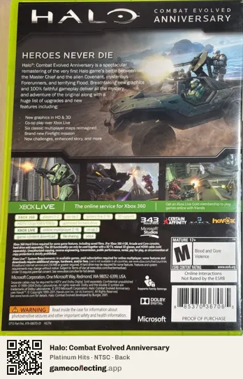Halo: Combat Evolved Anniversary Xbox 360, NTSC box back