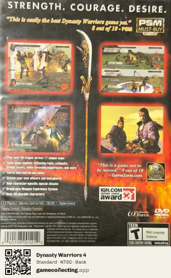 Dynasty Warriors 4 PlayStation 2, NTSC box back