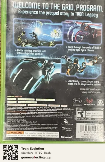 Tron: Evolution Xbox 360, NTSC box back