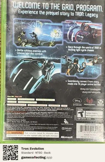 Tron: Evolution Xbox 360, NTSC box back