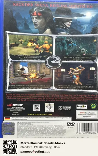 Mortal Kombat: Shaolin Monks PlayStation 2, Germany box back
