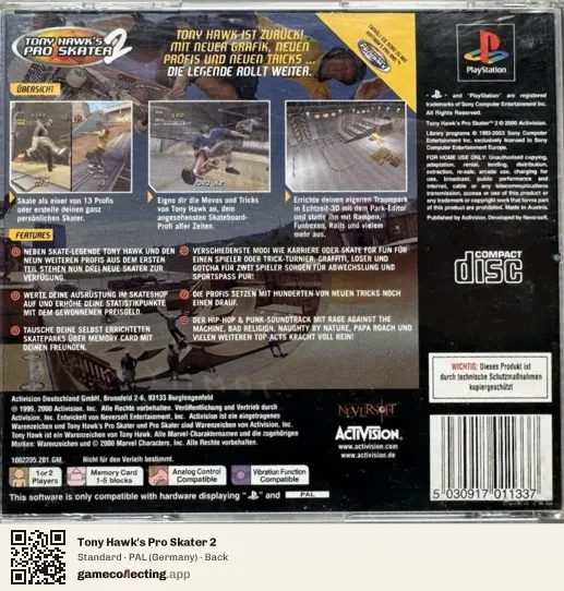 Tony Hawk's Pro Skater 2 PlayStation, Germany box back