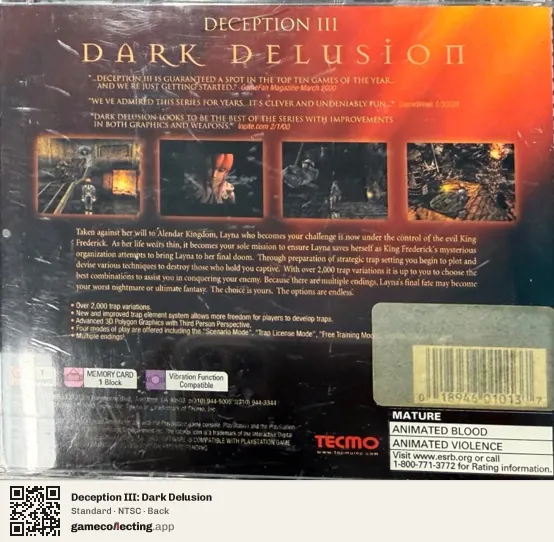Deception III: Dark Delusion PlayStation, NTSC box back