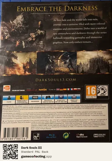 Dark Souls III PlayStation 4, PAL box back