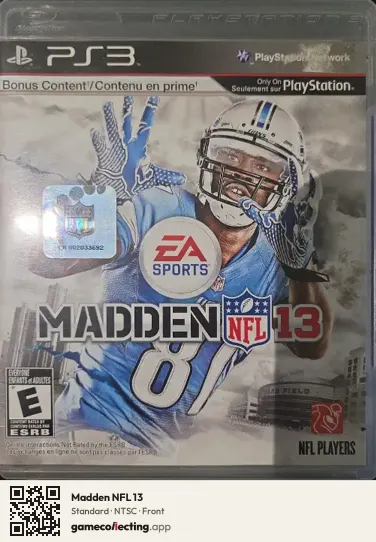 Madden NFL 13 PlayStation 3, NTSC box front