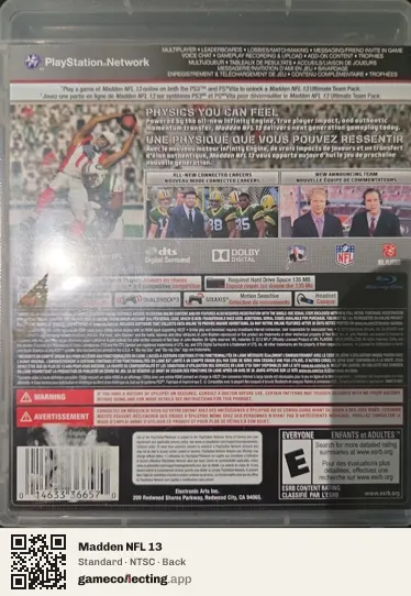 Madden NFL 13 PlayStation 3, NTSC box back
