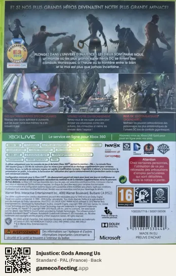 Injustice: Gods Among Us Xbox 360, France box back