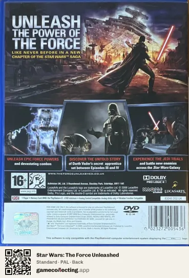 Star Wars: The Force Unleashed PlayStation 2, PAL box back