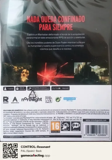 CONTROL: Resonant PlayStation 5, Spain box back