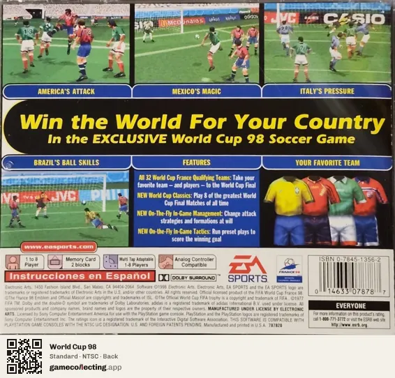 World Cup 98 PlayStation, NTSC box back