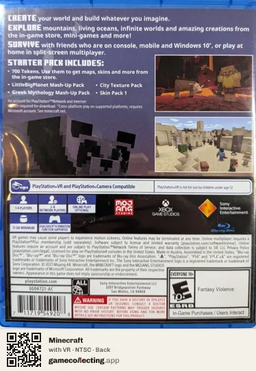 Minecraft PlayStation 4, NTSC box back