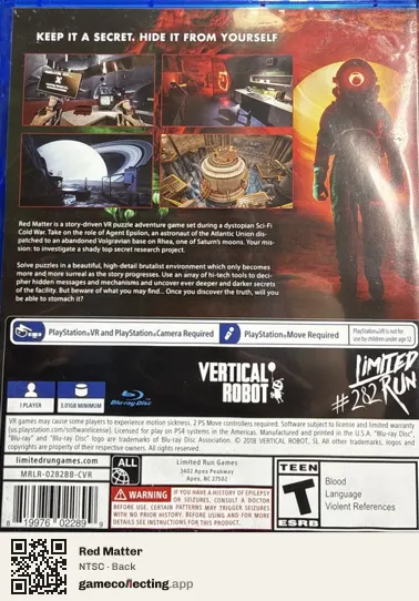 Red Matter PlayStation 4, NTSC box back