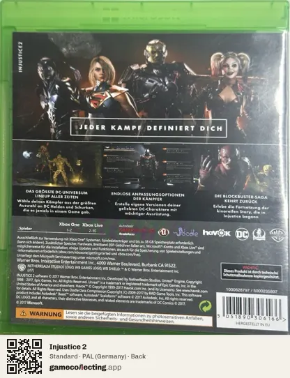 Injustice 2 Xbox One, Germany box back