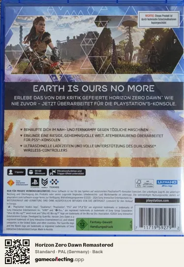 Horizon Zero Dawn Remastered PlayStation 5, Germany box back