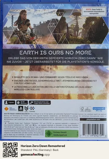 Horizon Zero Dawn Remastered PlayStation 5, Germany box back