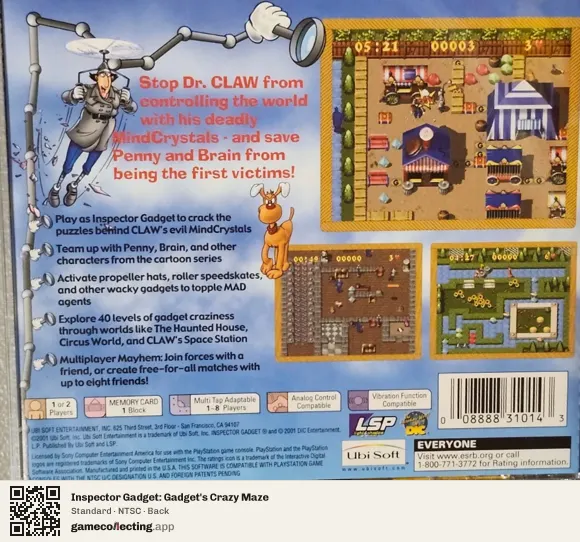 Inspector Gadget: Gadget's Crazy Maze PlayStation, NTSC box back