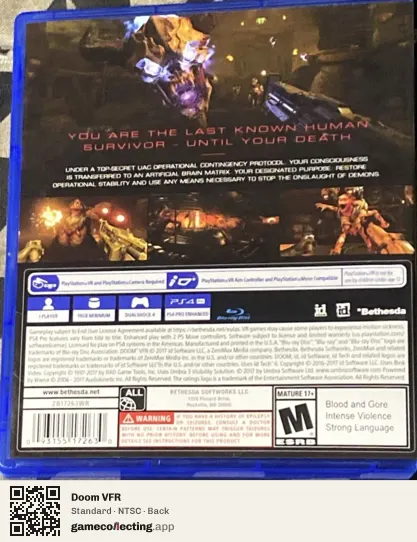 Doom VFR PlayStation 4, NTSC box back