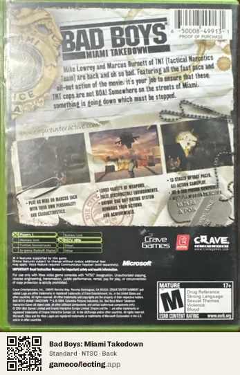 Bad Boys: Miami Takedown Xbox, NTSC box back