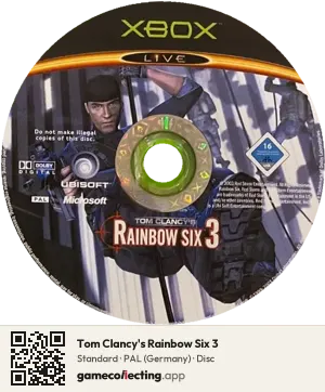 Tom Clancy's Rainbow Six 3 Xbox, PAL disc