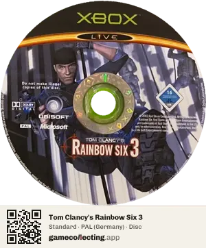 Tom Clancy's Rainbow Six 3 Xbox, PAL disc