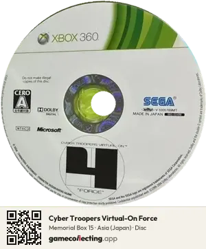 Cyber Troopers Virtual-On Force Xbox 360, Asia disc