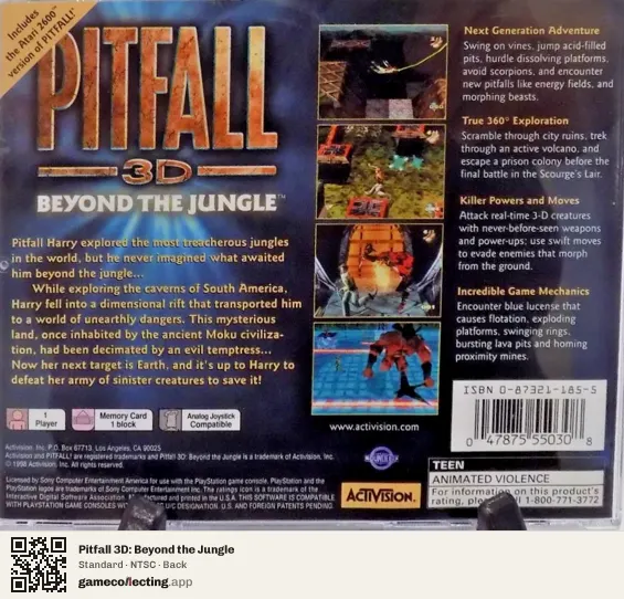 Pitfall 3D: Beyond the Jungle PlayStation, NTSC box back