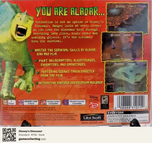 Disney's Dinosaur PlayStation, NTSC box back