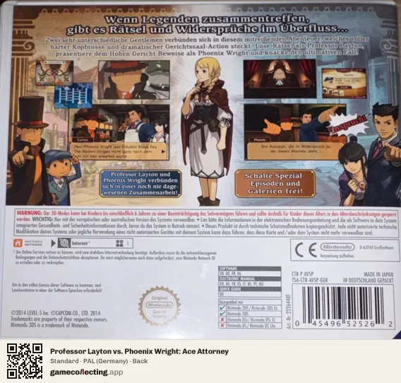 Professor Layton vs. Phoenix Wright: Ace Attorney Nintendo 3DS, Germany box back