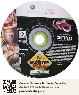 Monster Madness: Battle for Suburbia Xbox 360, PAL disc