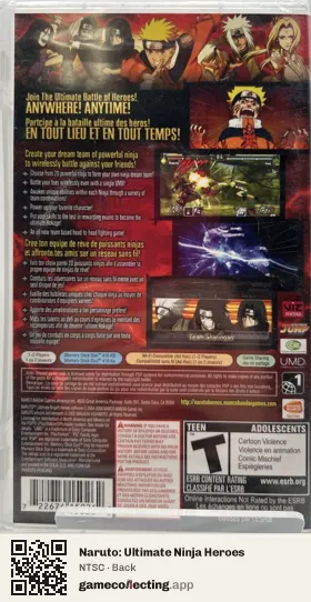 Naruto: Ultimate Ninja Heroes PlayStation Portable, NTSC box back