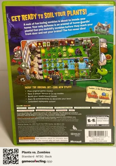 Plants vs. Zombies Xbox 360, NTSC box back