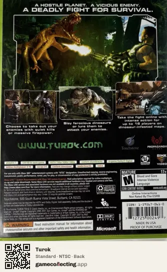 Turok Xbox 360, NTSC box back