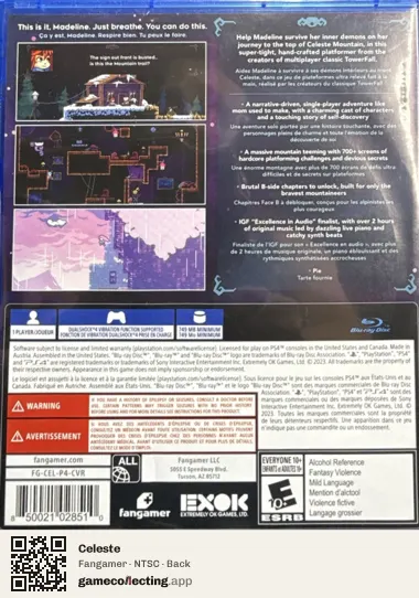 Celeste PlayStation 4, NTSC box back