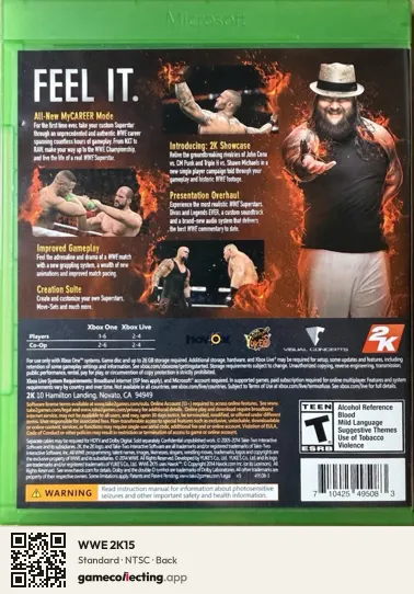 WWE 2K15 Xbox One, NTSC box back