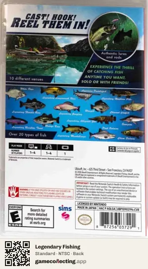 Legendary Fishing Nintendo Switch, NTSC box back