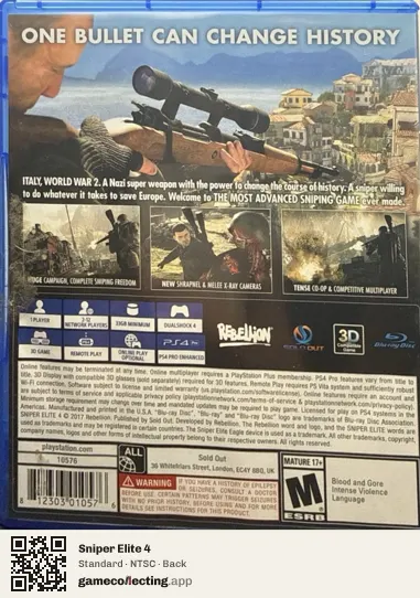 Sniper Elite 4 PlayStation 4, NTSC box back
