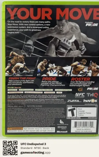UFC Undisputed 3 Xbox 360, NTSC box back